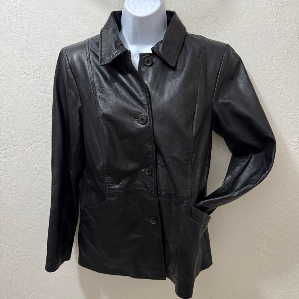 Vintage Y2K Style & Co. Black Button Down Lightweight Leather Jacket M
